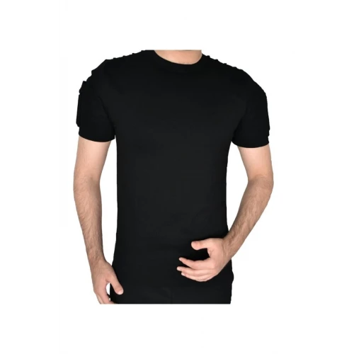 Astüm Dalga Desenli Kısa Kollu Taktik Tişört Siyah