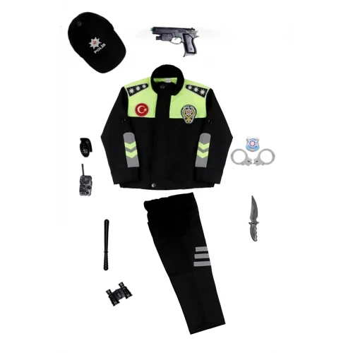 Astüm Trafik Polis Kostümü Çocuk Kıyafeti Oyuncaklı Şahin