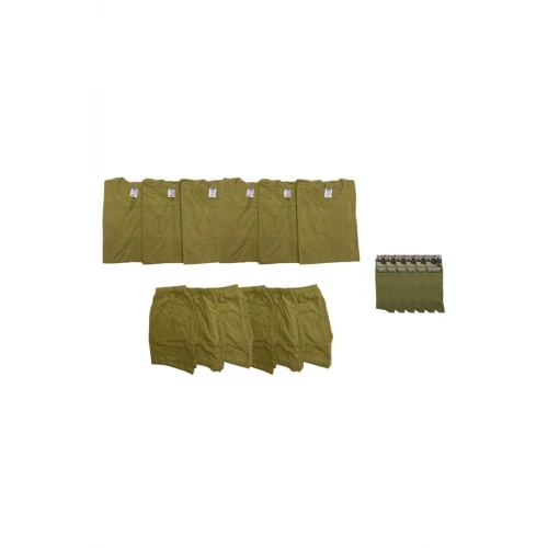 Astüm Erkek Haki 6lı Askeri Fanila Boxer Çorap Giyim Seti