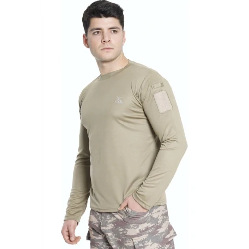 Astüm Vogel Tactical Uzun Kollu Yakasız Bej Taktik Tshirt