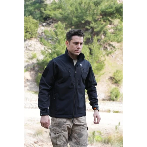 Astüm Altay Softshell Mont Siyah 7 Cepli Su ve Rüzgar Geçirmez Mont