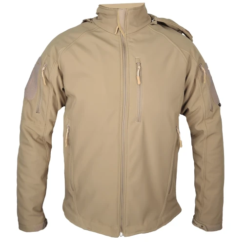 Astüm Bej 5 Cepli Kapüşonlu Softshell Soğuk Geçirmez Mont