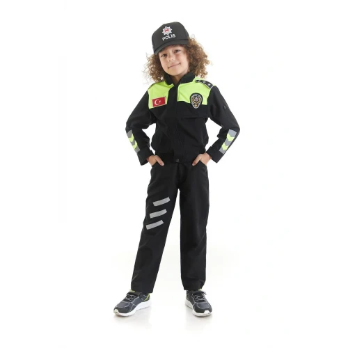 Astüm Erkek Çocuk Trafik Polisi Kostümü Uzun Kollu