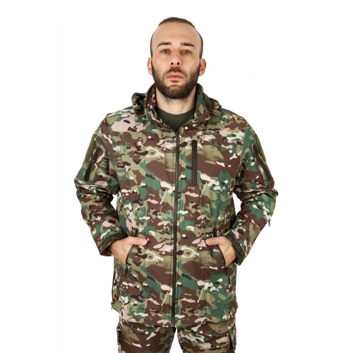 Astüm Erkek Multicam Kamuflaj Rüzgar Geçirmez Softshell Mont