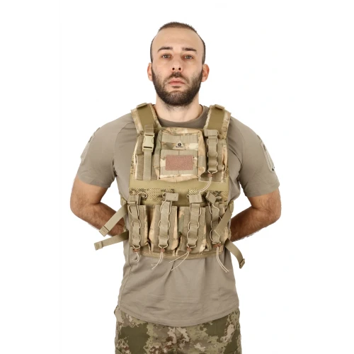 Astüm Jandarma 4 Cepli ve Yan Çantalı Arkası Fileli Hücum Yeleği