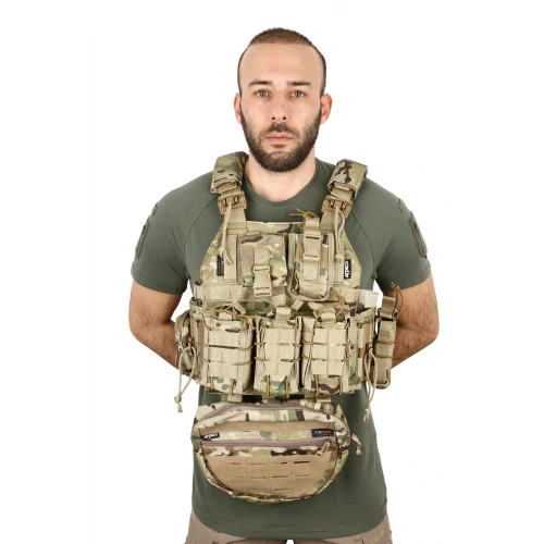 Korumalı ve Hızlı Bırakma Sistemli Multicam Çok Cepli Hücum Yeleği