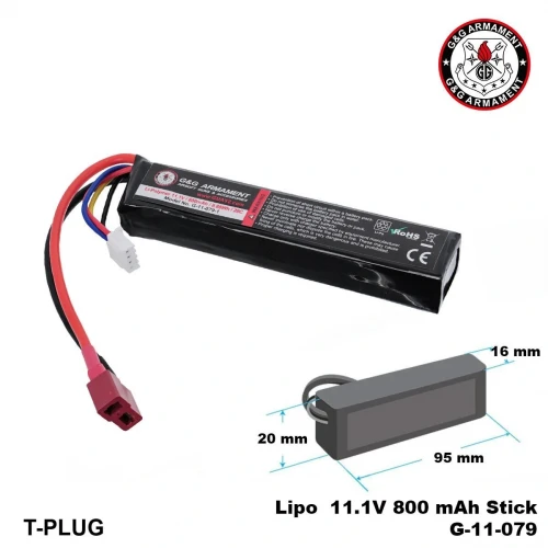 G&G Lipo Pil 11.1V 800 mAh Stick T-Plug G-11-079-1