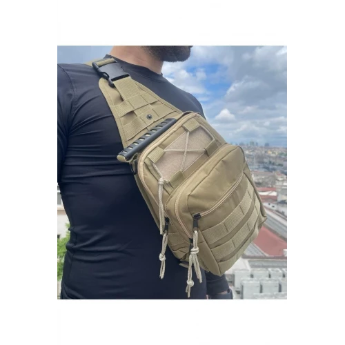 Astüm Bej Renk Yandan Asmalı Taktik Yırtılmaz Omuz Çantası