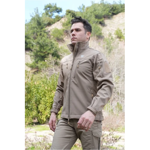 Astüm Altay Softshell Mont Bej 7 Cepli Su ve Rüzgar Geçirmez Mont