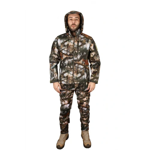 Astüm Softshell Saz Desenli Su Ve Rüzgar Geçirmez İçi Polarlı Takım (Mont + Pantolon)