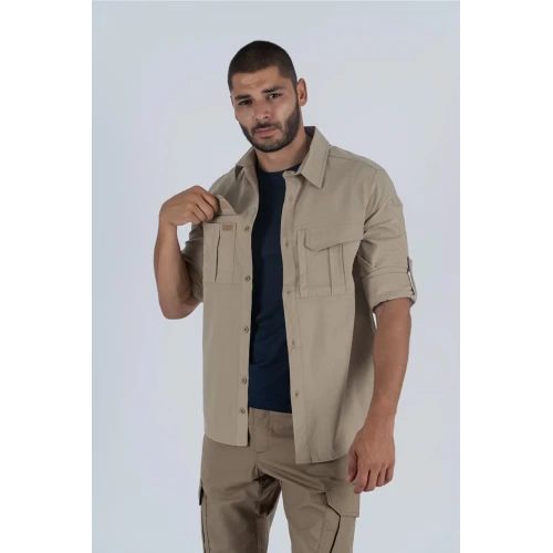 Astüm Combat Tactical Bej Outdoor Taktik Gömlek Fermuar Cepli Koruma Swat Gömlek - 424 İle Tarzınızı Tamamlayın