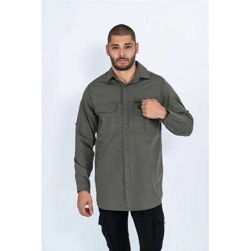 Astüm Combat Tactical Haki Outdoor Taktik Gömlek Fermuar Cepli Koruma Swat Gömlek - 424