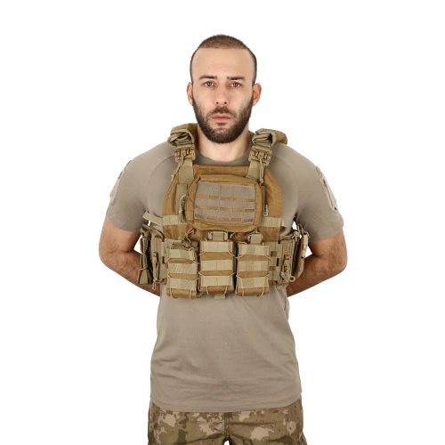 Astüm Tan Renk Hücum Yeleği Cordura Kumaş 4 Kilit (Hızlı Serbest Bırakma Sistemli)