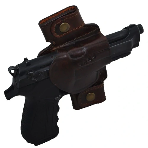 Astüm Yarım Kelebek Kemerden Çıtçıtlı Deri Silah Kılıfı Kahverengi