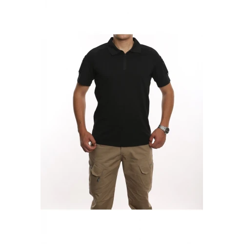 Astüm Yazlık Taktik Polo Yaka Siyah Tshirt -602