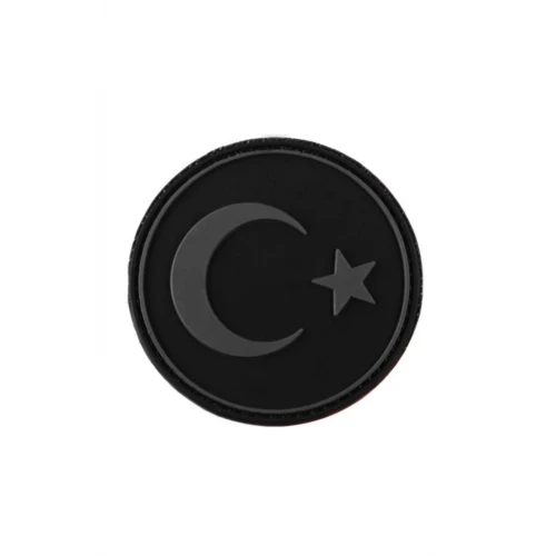 Astüm Yuvarlak Türk Bayrağı Siyah Plastik Patch - Peç