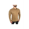 Astüm Polo Yaka 2 Cepli Uzun Kollu Taktik T-Shirt Bej