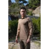 Astüm Polo Yaka 2 Cepli Uzun Kollu Taktik T-Shirt Bej