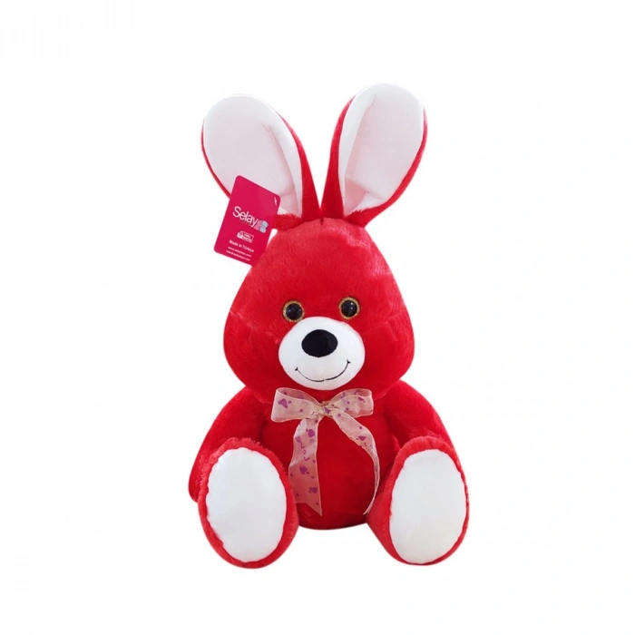 1554KR OTURAN SEVİMLİ TAVŞAN 37CM KIRMIRZI