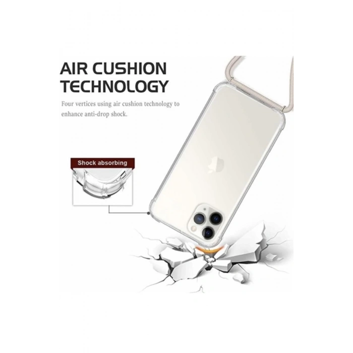 Apple iPhone 12 Pro Max Kılıf İpli Boyun Askılı Şeffaf Darbe Emici Yumuşak Kapak