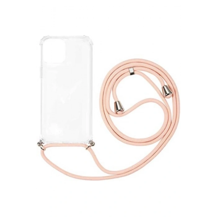 Apple iPhone 12 Pro Max Kılıf İpli Boyun Askılı Şeffaf Darbe Emici Yumuşak Kapak