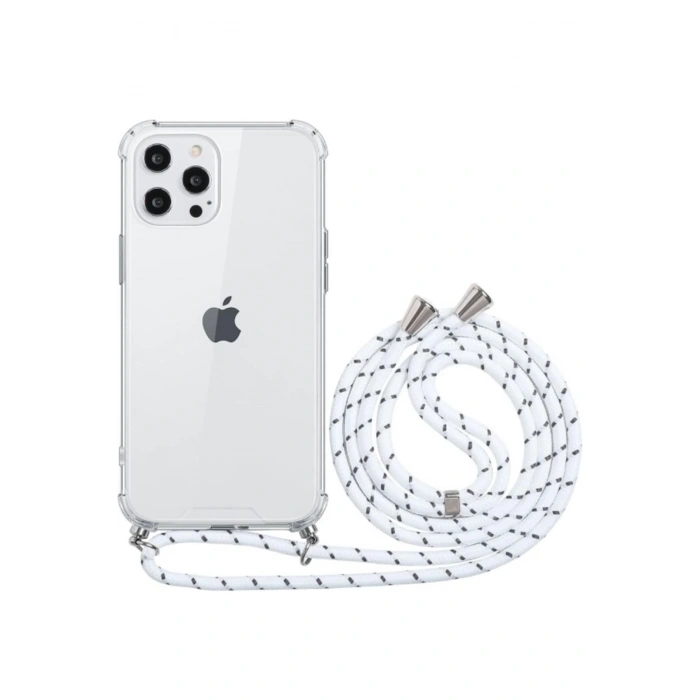 iPhone 11 için kılıf, şeffaf, askılı silikon + ağır PC koruyucu kılıf, asmak için kordonlu,