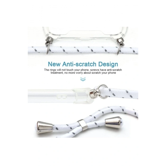 iPhone 11 için kılıf, şeffaf, askılı silikon + ağır PC koruyucu kılıf, asmak için kordonlu,