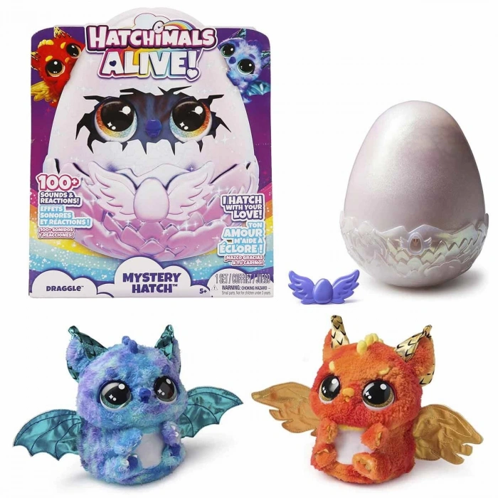 69282 SUN- Sesli ve Işıklı Hatchimals Alive Mystery Hatch Draggle İnteraktif Peluş Sürpriz Yumurta