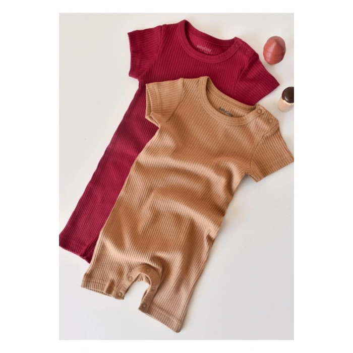 Bebek 2 Adet Kısa Kollu Tulum, %50 Modal Kumaş - %50 Organik Pamuk, Bebek ve Yenidoğan Serisi