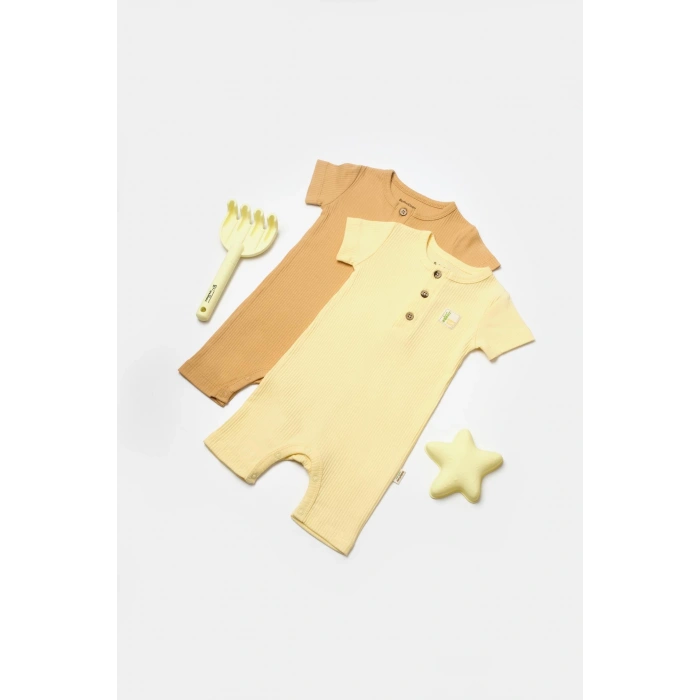 Bebek 2li Kısa Kollu Tulum, %50 Bambu - %50 Organik Pamuk, Bebek ve Yenidoğan Serisi - CSYB9037