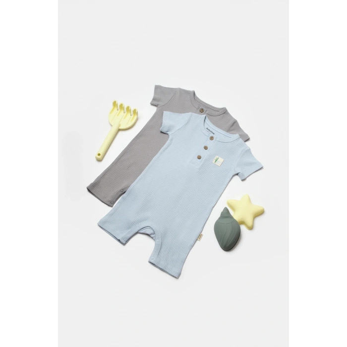 Bebek 2li Kısa Kollu Tulum, %50 Bambu - %50 Organik Pamuk, Bebek ve Yenidoğan Serisi - CSYB9038