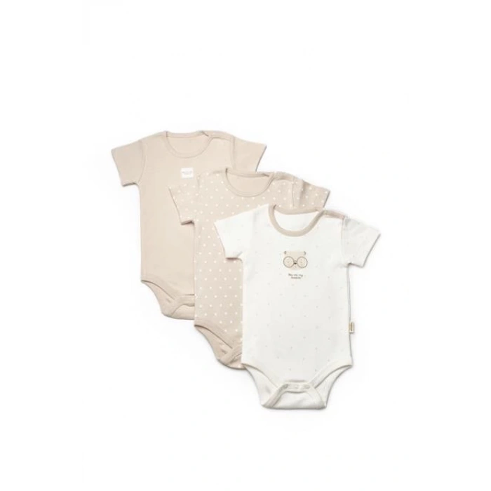 Bebek 3lü Kısa Kol Body, %100 Organik Pamuk, Bebek ve Yenidoğan Serisi -CSY8121