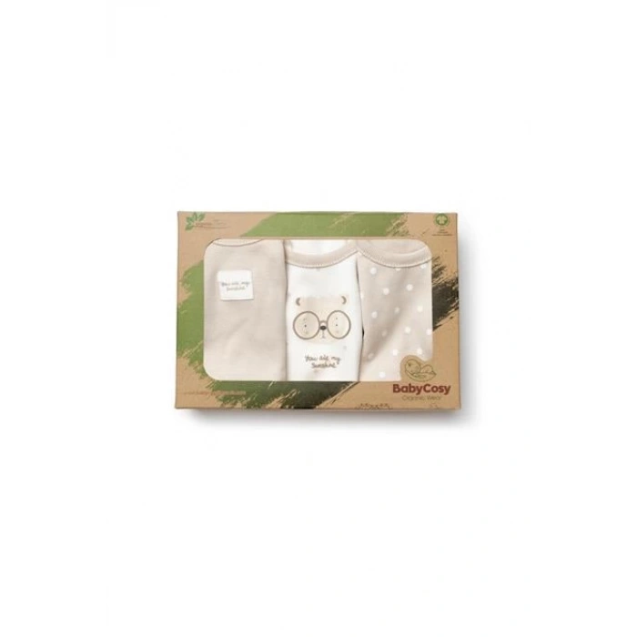Bebek 3lü Askılı Badi Kutu Set %100 Organik Pamuk, Bebek ve Yenidoğan Serisi -CSY8119