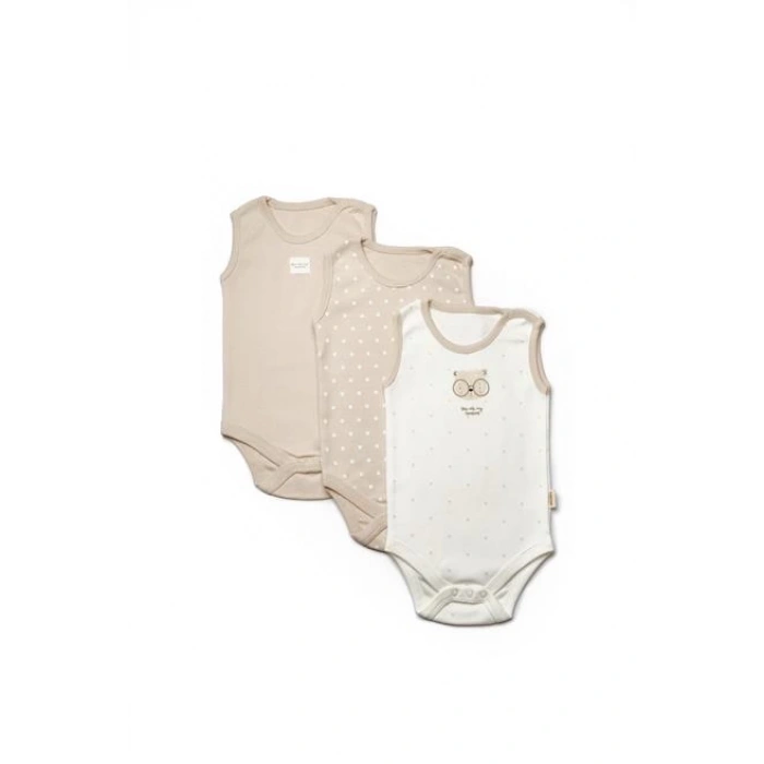 Bebek 3lü Askılı Badi Kutu Set %100 Organik Pamuk, Bebek ve Yenidoğan Serisi -CSY8120