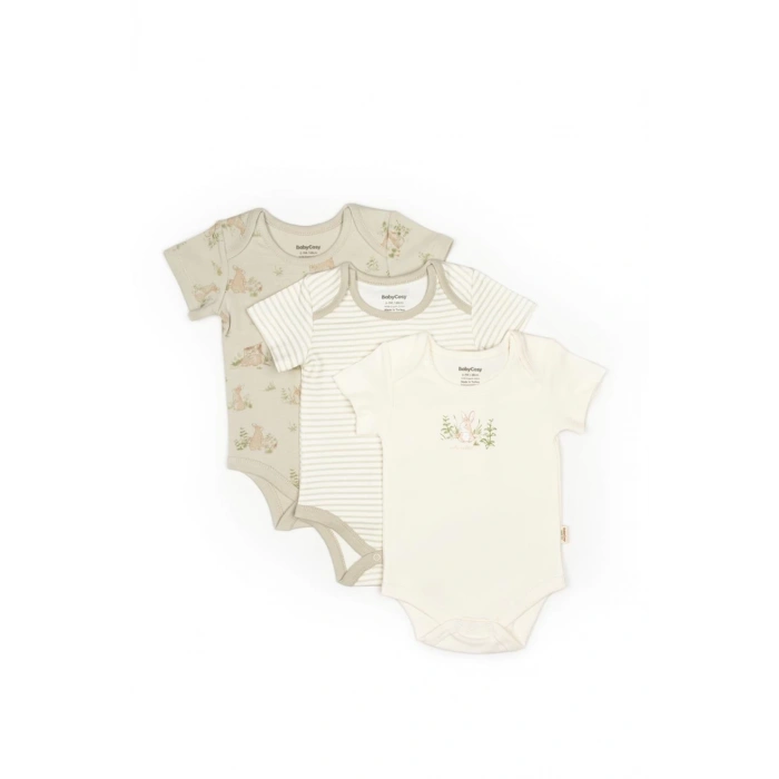 Bebek 3lü Kısa Kollu Badi Kutulu Set %100 Organik Pamuk, Bebek ve Yenidoğan Serisi - CSY5763