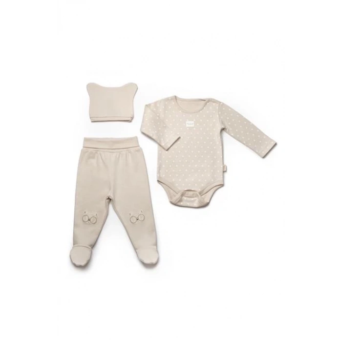 Bebek 3’lü Takım (Pantolon, Uzun Kol Body, Şapka), %100 Organik Pamuk, Bebek ve Yenidoğan Serisi - CSY8113