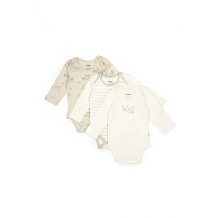 Bebek 3lü Uzun Kollu Badi Kutulu Set %100 Organik Pamuk, Bebek ve Yenidoğan Serisi - CSY5790