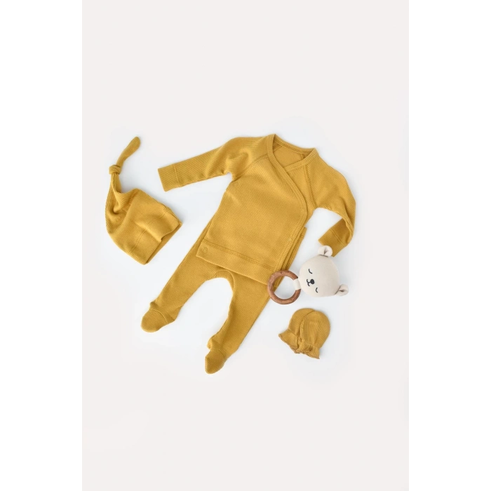 Bebek 4’lü Takım Pantolon, T-shirt, Şapka, Eldiven, Bebek ve Yenidoğan Serisi,Hastane Çıkış Seti