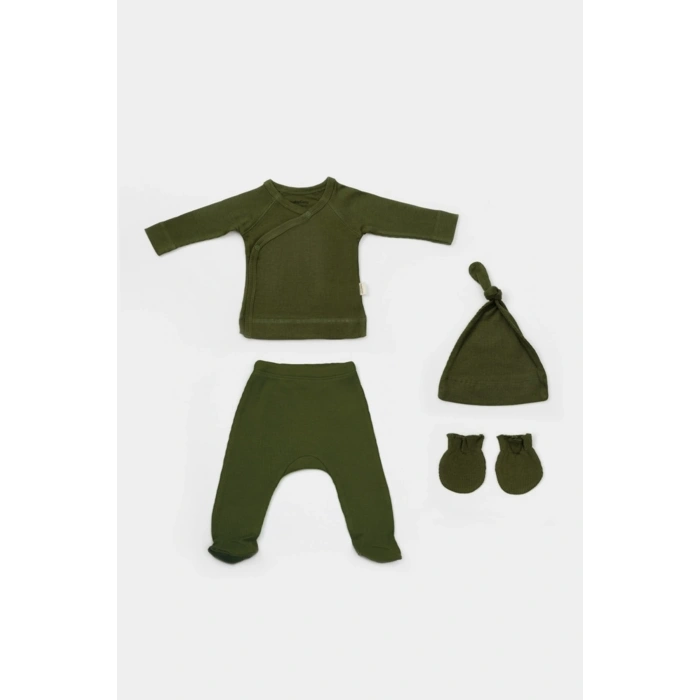 Bebek 4’lü Takım Pantolon, T-shirt, Şapka, Eldiven, Bebek ve Yenidoğan Serisi,Hastane Çıkış Seti
