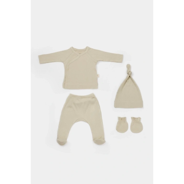 Bebek 4’lü Takım Pantolon, T-shirt, Şapka, Eldiven, Bebek ve Yenidoğan Serisi,Hastane Çıkış Seti