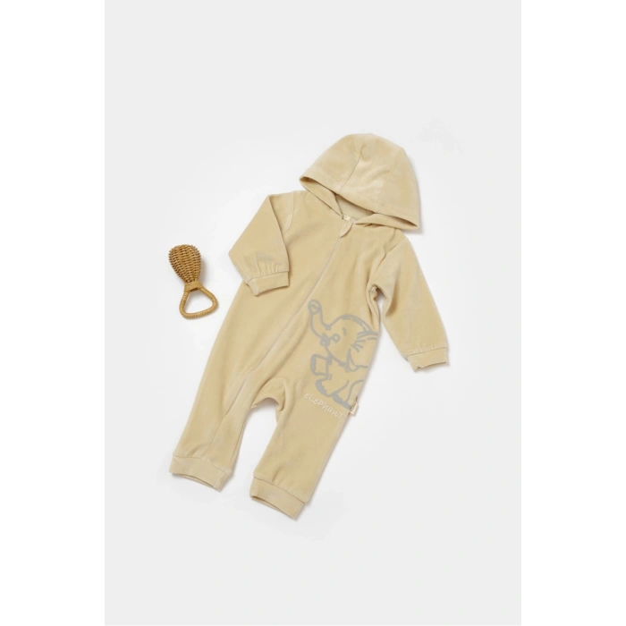Bebek Kapüşonlu Fermuarlı Tulum, %80 Organik Pamuk & %20 Polyester, Bebek ve Yenidoğan Serisi - CSYK6042