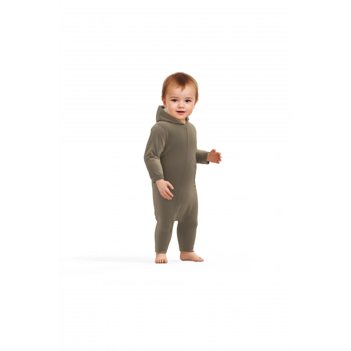Bebek Kapüşonlu Fermuarlı Tulum, %80 Organik Pamuk & %20 Polyester, Bebek ve Yenidoğan Serisi - CSYK6042