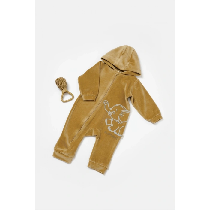 Bebek Kapüşonlu Fermuarlı Tulum, %80 Organik Pamuk & %20 Polyester, Bebek ve Yenidoğan Serisi - CSYK6045
