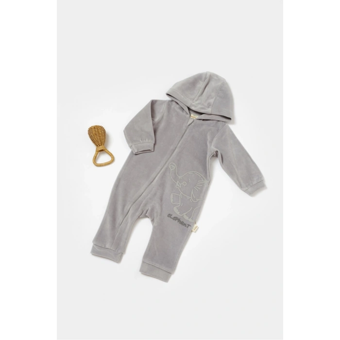 Bebek Kapüşonlu Fermuarlı Tulum, %80 Organik Pamuk & %20 Polyester, Bebek ve Yenidoğan Serisi - CSYK6046