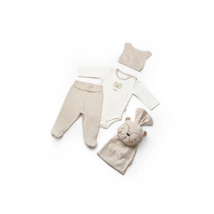 Bebek Keseli 4lü Takım Set %100 Organik Pamuk - Yenidoğan Serisi - CSY8134