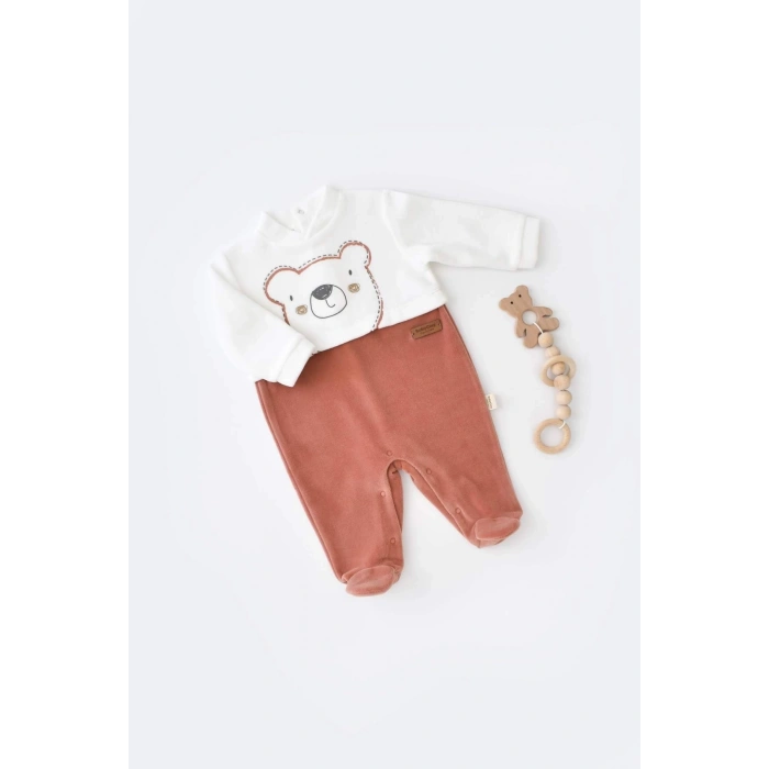 Bebek Teddy Kadife Ayaklı Tulum, %80 Organik Pamuk, Bebek ve Yenidoğan Serisi - CSYK6013