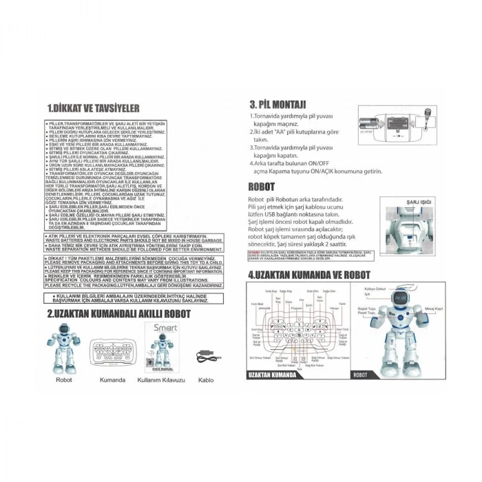 GAW--1088 Kumandalı İnteraktif Şarjlı Eğitici Eğlendirici Akıllı Büyük Robot