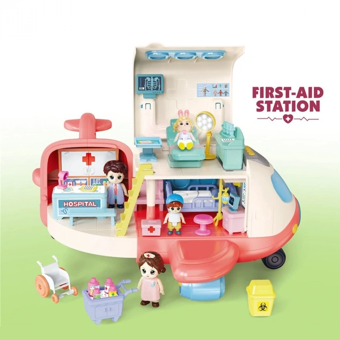 GB0513 Sesli Aksesuarlı Açılıp-Katlanabilir Hastane Uçak -Vardem Oyuncak