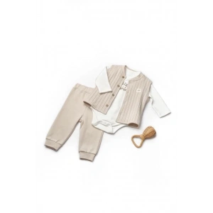 Bebek Yelekli 3lü Takım %100 Organic Pamuk Yenidoğan Serisi - CSY8115