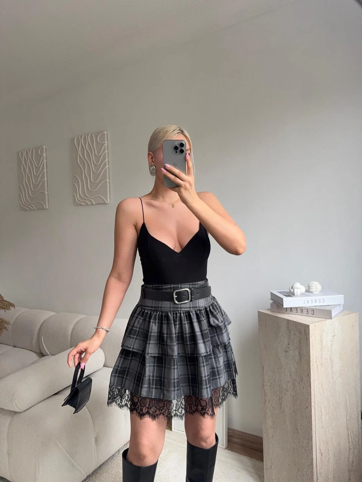 Ekose Dantel Detay Etek - FÜME